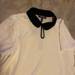 Modcloth Positive First Impressions Tie Neck Blouse Black /White XL